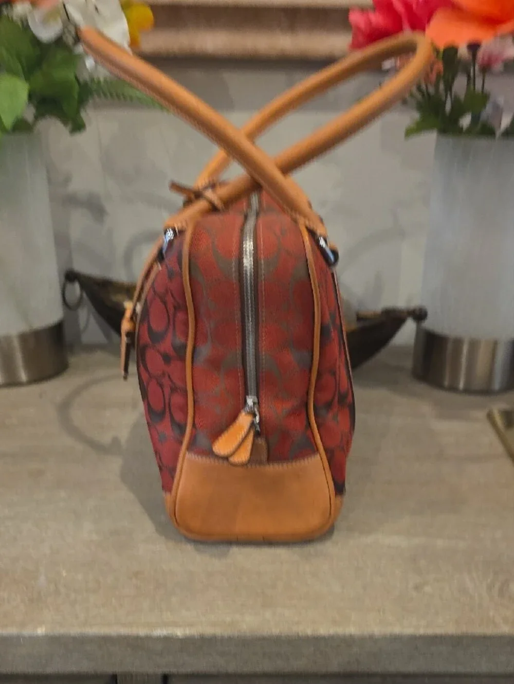 Coach  VINTAGE  2001 Red and Tan Signature Canvas Satchel